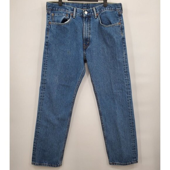 Levi's 505 Regular Fit Denim Jeans 100% Cotton Rigid Medium Wash 36x30 Mens Blue - Picture 1 of 13